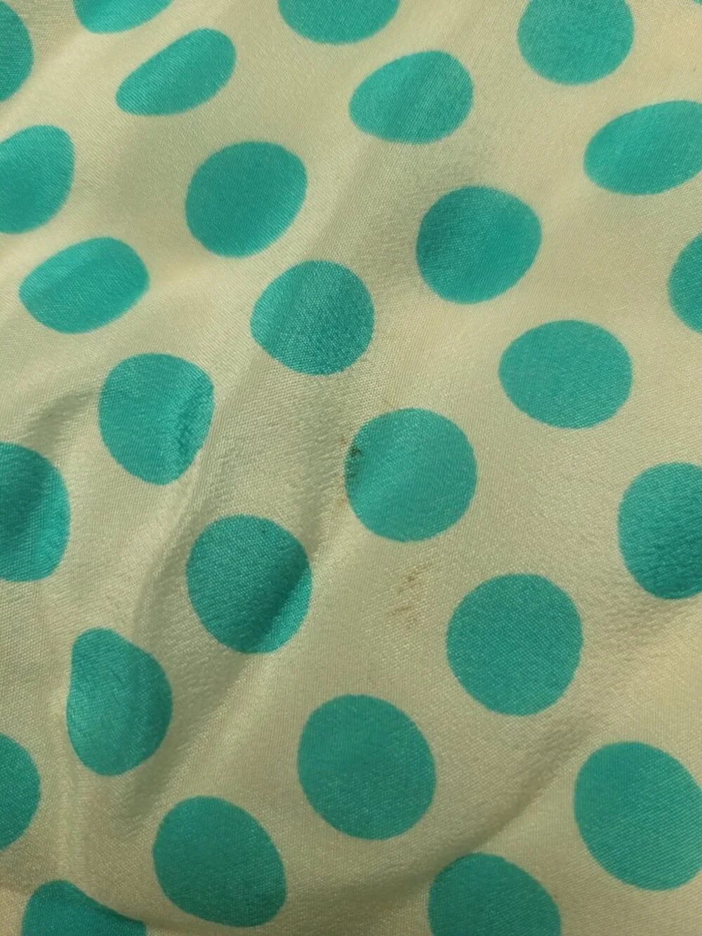 Vintage Silk Scarf Turquoise Polka Dot Ivory Bag Scarf 23x23